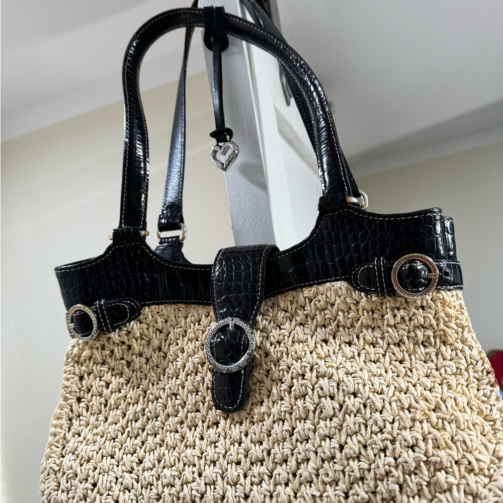 Black and Beige Woven Tote Bag